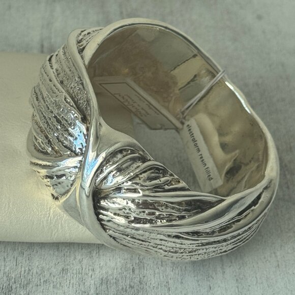 Shablool 925 Sterling Silver Textured Bangle Statement Wide Electroform Bracelet - Picture 7 of 14